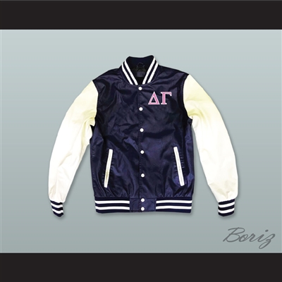 Delta Gamma Sorority Navy Blue and White Lab Leather Varsity Letterman Jacket