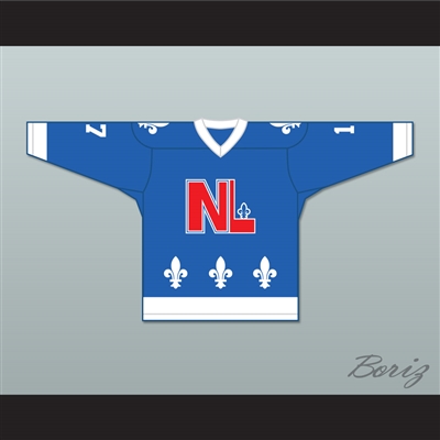Denis Mercure 17 Le National de QueÌbec Blue Hockey Jersey- Lance et compte (He Shoots, He Scores)