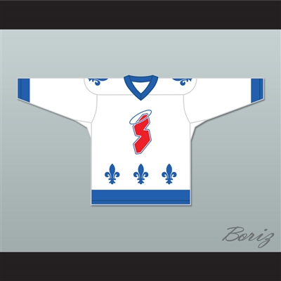 Denis Mercure 17 Les Saints de Chicoutimi White Hockey Jersey- Lance et compte (He Shoots, He Scores)