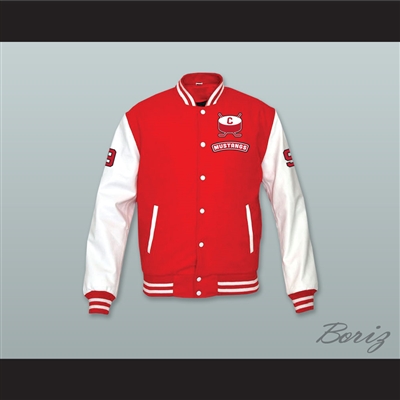 Derek Sutton 9 Hamilton Mustangs Red Wool and White Lab Leather Varsity Letterman Jacket