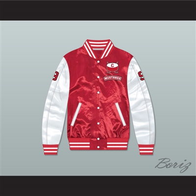 Derek Sutton 9 Hamilton Mustangs Red/ White Varsity Letterman Satin Bomber Jacket