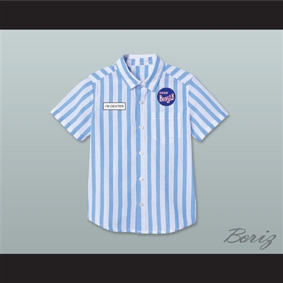 Dexter Good Burger Light Blue/ White Striped Polo Shirt 2