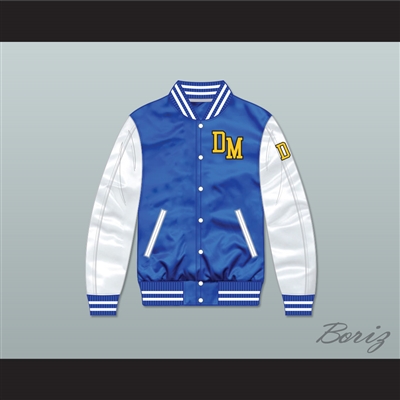 Dirty Money Blue/ White Varsity Letterman Satin Bomber Jacket