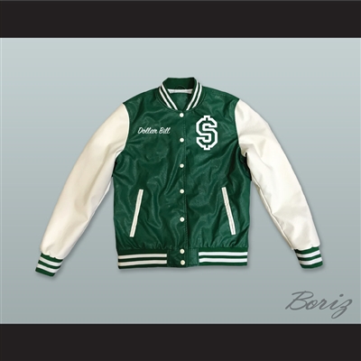 Dollar Bill Paid In Full Green and White Lab Leather Varsity Letterman Jacket