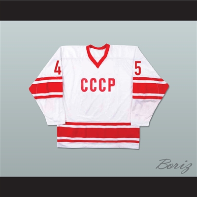 Donald Trump 45 CCCP Russian Team White Hockey Jersey Fake News