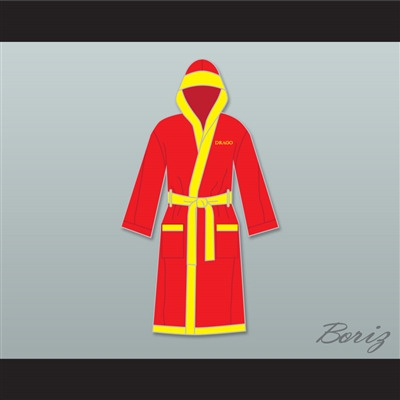 Ivan Drago Russian Red Satin Full Boxing Robe with Hood