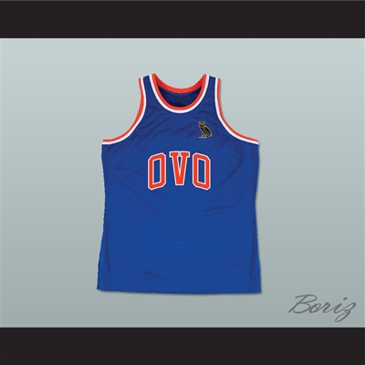 Drake 6 OVO Blue Basketball Jersey MSG NYC with Owl Patch