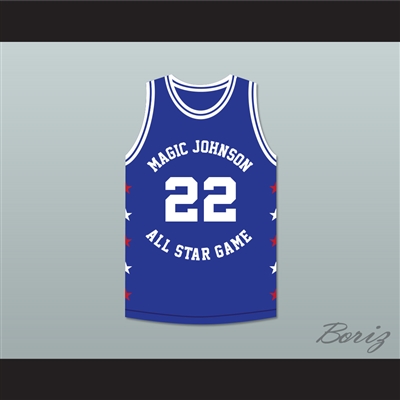 Clyde Drexler 22 Magic Johnson All Star Game Blue Basketball Jersey 1989 Midsummer Night's Magic Charity Event