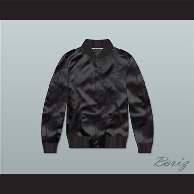 Driver Scorpion Black Varsity Letterman Satin Bomber Jacket