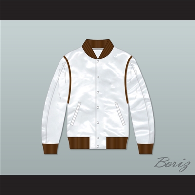 Driver Scorpion White Varsity Letterman Satin Bomber Jacket