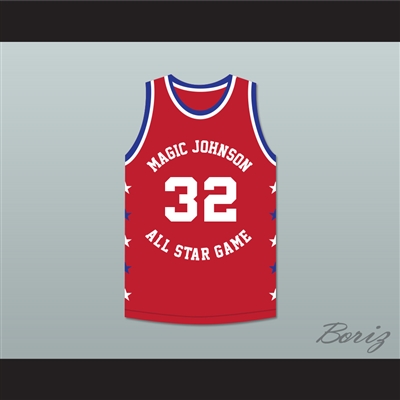 Magic Johnson 32 Magic Johnson All Star Game Red Basketball Jersey 1990 Midsummer Night's Magic Charity Event