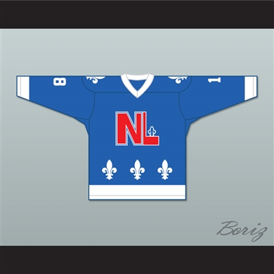 EÌtienne Tremblay 18 Le National de QueÌbec Blue Hockey Jersey- Lance et compte (He Shoots, He Scores)