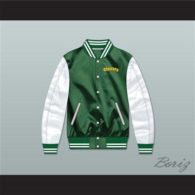 East Compton Clovers Green/ White Varsity Letterman Satin Bomber Jacket