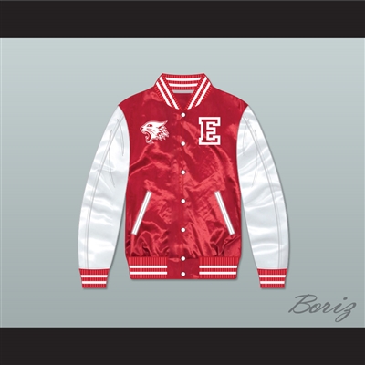 East High School Wildcats Red/ White Varsity Letterman Satin Bomber Jacket 2