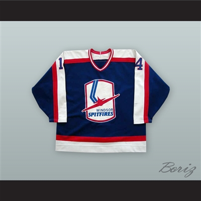 Ed Jovanovski 14 Windsor Spitfires Blue Hockey Jersey