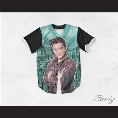 Elvis Presley 1 Green Cityscape Design Baseball Jersey
