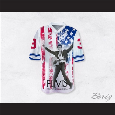 Elvis Presley 3 King of Rock N' Roll American Flag Football Jersey