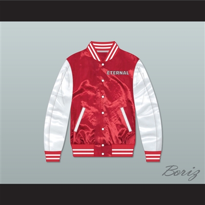 Eternal Red/ White Varsity Letterman Satin Bomber Jacket