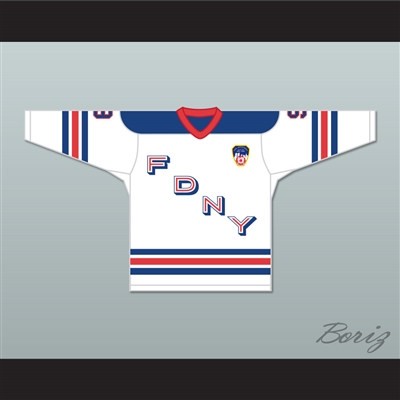 FDNY Bravest 9 White Hockey Jersey Design 2 with Patch