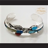 P Middleton Feather Cuff Bracelet Sterling Silver .925 with Semi-Precious Stones