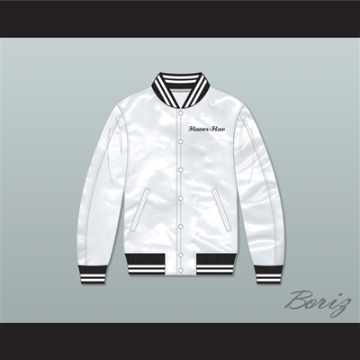 Flavor-Flav Public Enemy White Varsity Letterman Satin Bomber Jacket
