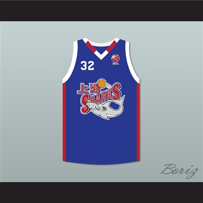 Jimmer Fredette 32 Shanghai Sharks Alternate Blue Basketball Jersey with CBA Patch