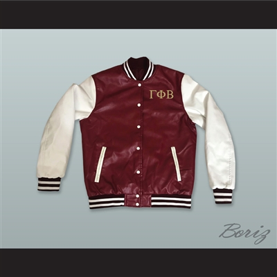 Gamma Phi Beta Sorority Maroon and White Lab Leather Varsity Letterman Jacket