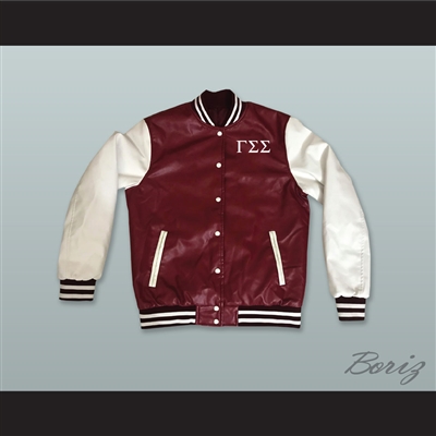 Gamma Sigma Sigma Sorority Maroon and White Lab Leather Varsity Letterman Jacket