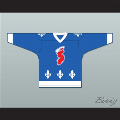 Maurice Gauthier 8 Les Saints de Chicoutimi Blue Hockey Jersey- Lance et compte (He Shoots, He Scores)