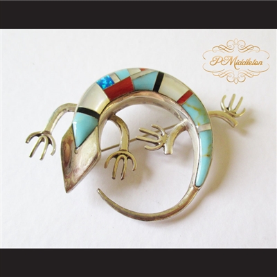 P Middleton Gecko Brooch Sterling Silver 925 with Semi-Precious Stones