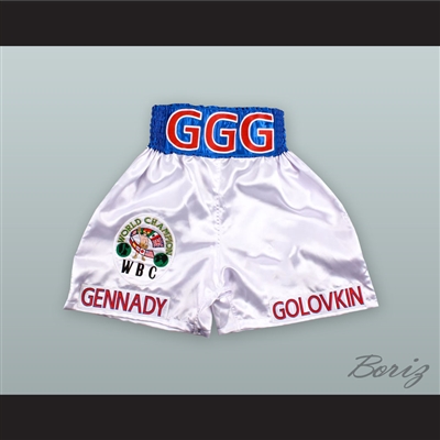 Gennady 'Triple G' Golovkin White Boxing Shorts with Embroidered WBC Champion Patch