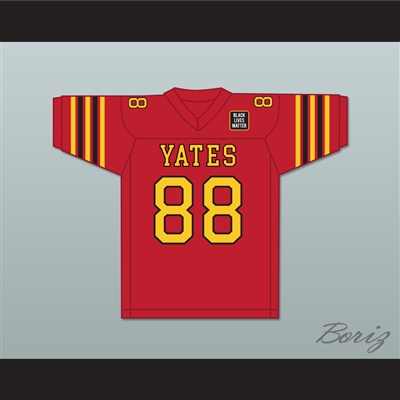 George Floyd 88 Yates High School Lions Red Football Jersey with BLM Patch