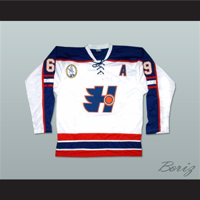 Goon Doug Glatt White Halifax Highlanders Hockey Jersey Includes EMHL and A Patches