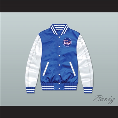 Good Burger Blue/ White Varsity Letterman Satin Bomber Jacket