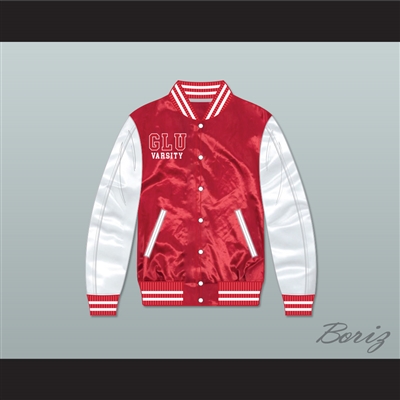 Grand Lakes University Hooters Red/ White Varsity Letterman Satin Bomber Jacket