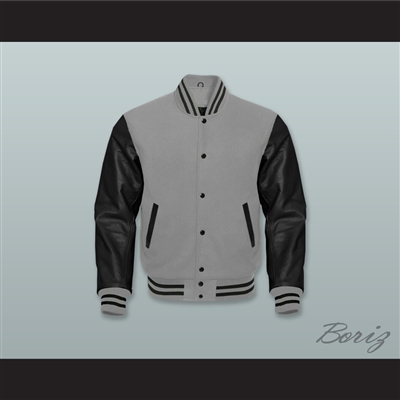 Gray Wool and Black Lab Leather Varsity Letterman Jacket 2
