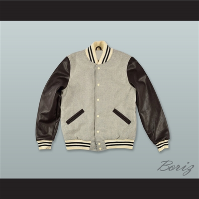 Gray Wool and Black Lab Leather Varsity Letterman Jacket