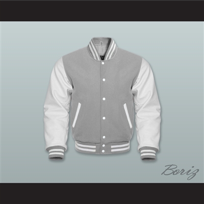 Gray Wool and White Lab Leather Varsity Letterman Jacket