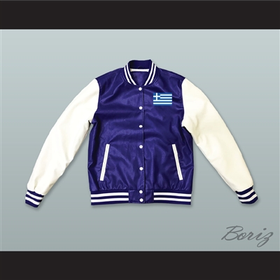 Greece Blue and White Lab Leather Varsity Letterman Jacket