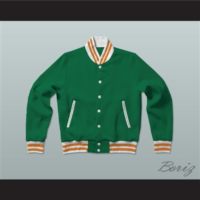 Green, White and Orange Varsity Letterman Jacket-Style Sweatshirt