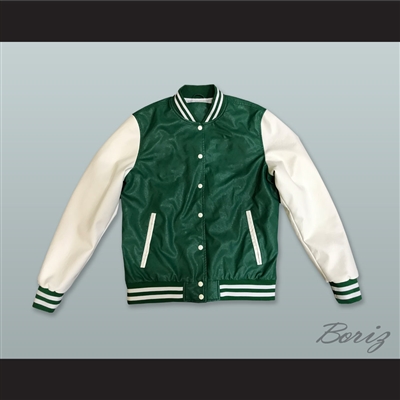 Green and White Lab Leather Varsity Letterman Jacket