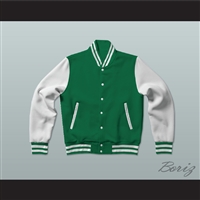 Green and White Varsity Letterman Jacket-Style Sweatshirt