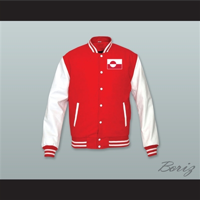 Greenland Red Wool and White Lab Leather Varsity Letterman Jacket