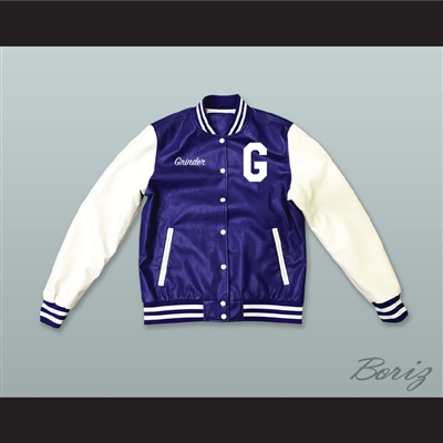 Grinder Grind Institute Blue and White Lab Leather Varsity Letterman Jacket