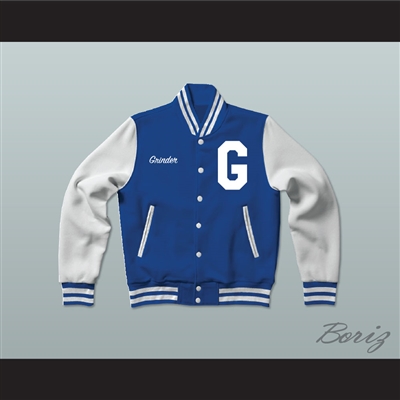 Grinder Grind Institute Blue Varsity Letterman Jacket-Style Sweatshirt