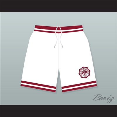 Hillman College White Basketball Shorts with Theater Patch