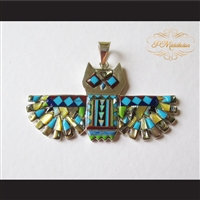 P Middleton Flying Owl Pendant Sterling Silver .925 with Micro Inlay Stones