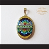 P Middleton Radiant Oval Pendant Sterling Silver .925 with Micro Inlay Stones