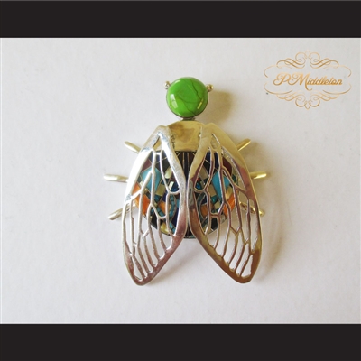 P Middleton Winged Beetle Pendant Sterling Silver .925 with Micro Inlay Stones