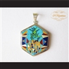 P Middleton Pineapple Hexagon Pendant Sterling Silver .925 Micro Inlays